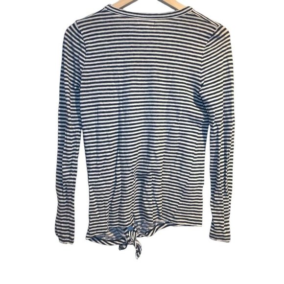 Madewell Striped Long Sleeve Tie Front Tee Shirt Gray White Size Small Tencel - Picture 2 of 4